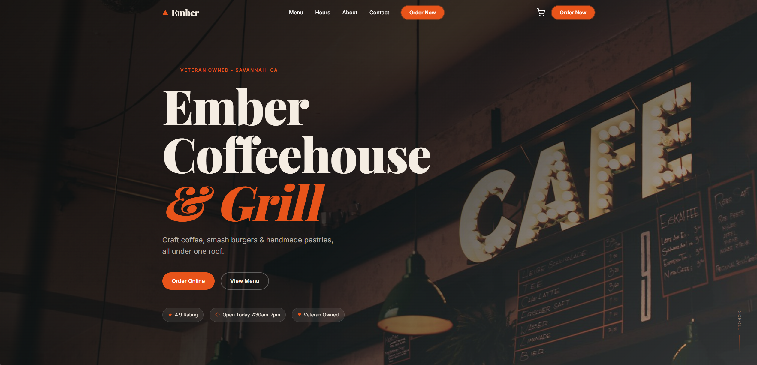 Ember Coffeehouse and Grill website preview